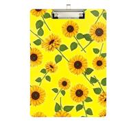 Clipboard Acrylic Sunflowers Yellow Cute Clipboards for Teacher Student Lawyer Nurse Cute Decorative Letter Size Clipboards Low Profile Gold Clip Retractable Hanging Tab