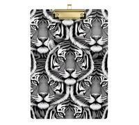 Clipboard Acrylic Tiger Black White Gray Fashion Clipboard A4 Standard Size Clip Board for Nurses Teachers Coaches, Low Profile Gold Clip Retractable Hanging Tab