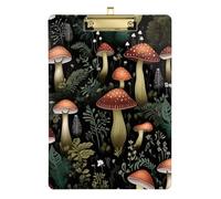 Clipboard Acrylic Vintage Mushroom Black Cute Clip Board Standard A4 Letter Size Clipboards for Classrooms, Restaurants, School, 12.5 x 9 Inches Gold Clip