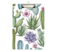 Clipboard Acrylic Watercolor Cacti Succulents Pink Writing Clipboards A4 Standard Size Clip Board for Teachers, Students, Nurses, 12.5 x 9 Inches Silver Clip, Silver12x9in