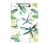 Clipboard Acrylic Watercolor Dragonfly Green Portable Clipboard Letter Size Clipboards for Classrooms, Restaurants, School, A4 Letter Size 12.5 x 9 Inches Silver Clip
