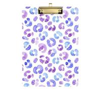 Clipboard Acrylic Watercolor Leopard Spots Purple Writing Boards Standard A4 Letter Size Clipboards for Teacher Student Lawyer Nurse, Low Profile Gold Clip Retractable Hanging Tab