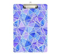 Clipboard Acrylic Watercolor Purple Lavender Blue Portable Clipboard Paperboard Chic Design Clipboards for Classrooms, Restaurants, School, A4 Letter Size 12.5 x 9 Inches Silver Clip