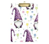 Clipboard Acrylic Whimsical Watercolor Gnomes Purple Decorative Clipboard Hardboard Clipboards Standard Size for Women Men Office Supplies, A4 Letter Size 12.5 x 9 Inches Gold Clip