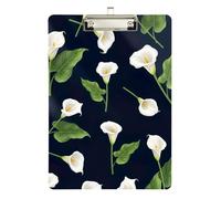 Clipboard Acrylic White Calla Lilies Green Leaves Writing Clipboards for Classrooms, Restaurants, School A4 Standard Size Clip Boards Low Profile Gold Clip Retractable Hanging Tab