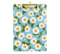 Clipboard Acrylic White Daisy Flowers Blue Writing Board for Nurses, Lawyers, Doctor Offices Paperboard Chic Design Clipboards Low Profile Gold Clip Retractable Hanging Tab
