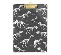 Clipboard Acrylic White Dinosaur Skeleton Gray Writing Clipboard for Women Men Office Supplies Wordpad Clipboards Standard Size, A4 Letter Size 12.5 x 9 Inches Gold Clip, Gold12x9in