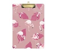 Clipboard Acrylic White Pink Flamingo Fashion Clipboards A4 Standard Size Clipboards Hardboard for Classrooms, Restaurants, School, 12.5 x 9 Inches Gold Clip, Gold12x9in