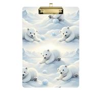 Clipboard Acrylic White Polar Bear Snow Portable Clipboard Hanging Clipboards A4 Standard Size for Students, Women, Man, 12.5 x 9 Inches Gold Clip