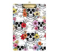 Clipboard Acrylic White Skull Colorful Flower Writing Boards for Nurses Teachers Coaches Standard A4 Letter Size Clipboards Low Profile Gold Clip Retractable Hanging Tab