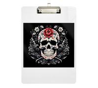Clipboard Acrylic White Skull Dark Portable Clipboards for Students, Women, Man Wordpad Clipboards Standard Size Low Profile Gold Clip Retractable Hanging Tab 12.5 x 9 Inches