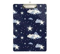 Clipboard Acrylic White Stars Clouds Navy Blue Writing Board for Teachers, Students, Nurses Letter Size Clipboards Low Profile Silver Clip Retractable Hanging Tab