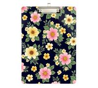 Clipboard Acrylic Yellow Pink Floral Green Writing Clipboard for Classrooms, Restaurants, School Letter Size Clipboards Low Profile Silver Clip Retractable Hanging Tab