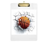 Clipboard Acrylics 3D Basketball Ball Portable Clipboard Letter Size Clipboards for Teachers, Students, Nurses, Low Profile Gold Clip Retractable Hanging Tab 12.5 x 9 Inches