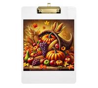 Clipboard Acrylics Autumn Harvest Cornucopia Brown Cute Clip Board for Students, Women, Man A4 Standard Size Clip Board Low Profile Gold Clip Retractable Hanging Tab 12.5 x 9 Inches