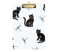 Clipboard Acrylics Black Cats Dragonfly White Writing Board for Women Men Teachers Nurses Standard A4 Letter Size Clipboards Low Profile Gold Clip Retractable Hanging Tab