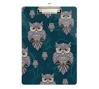 Clipboard Acrylics Boho Owls Blue Fashion Clipboard Paperboard Chic Design Clipboards for Students, Women, Man, Low Profile Gold Clip Retractable Hanging Tab