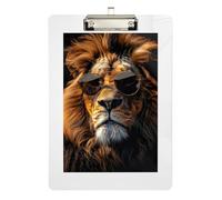 Clipboard Acrylics Cool Lion Sunglasses Writing Board for Students, Women, Man Standard A4 Letter Size Clipboard Low Profile Gold Clip Retractable Hanging Tab 12.5 x 9 Inches