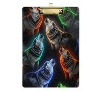 Clipboard Acrylics Cool Neon Wolf Gray Writing Clipboard for Students, Women, Man Standard A4 Letter Size Clipboards Low Profile Gold Clip Retractable Hanging Tab