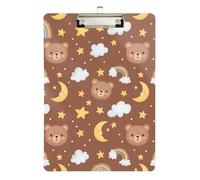 Clipboard Acrylics Cute Bear Faces Brown Decorative Clipboard for Teachers, Students, Nurses Standard A4 Letter Size Clipboards Low Profile Gold Clip Retractable Hanging Tab