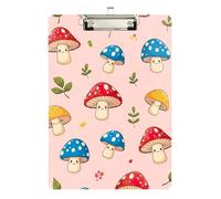 Clipboard Acrylics Cute Cartoon Mushrooms Writing Board Hanging Clipboards A4 Standard Size for Teacher Student Lawyer Nurse, Low Profile Gold Clip Retractable Hanging Tab