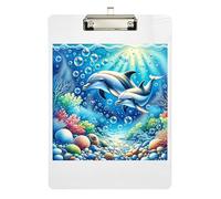 Clipboard Acrylics Cute Dolphins Writing Clipboard for Nurses, Lawyers, Doctor Offices Hardboard Clipboard Standard Size Low Profile Gold Clip Retractable Hanging Tab 12.5 x 9 Inches