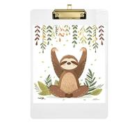 Clipboard Acrylics Cute Funny Sloth White Decorative Clipboard A4 Standard Size Clip Boards for Nurses Teachers Coaches, Low Profile Gold Clip Retractable Hanging Tab 12.5 x 9 Inches