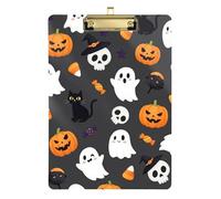Clipboard Acrylics Cute Halloween Ghosts Print Decorative Clipboard for Teacher Student Lawyer Nurse Hanging Clipboards A4 Standard Size Low Profile Gold Clip Retractable Hanging Tab