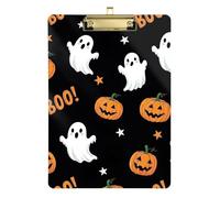 Clipboard Acrylics Cute White Ghosts Print Writing Clipboard A4 Standard Size Clip Boards for Classrooms, Restaurants, School, Low Profile Gold Clip Retractable Hanging Tab