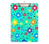 Clipboard Acrylics Daisy Aqua Writing Board for Teachers, Students, Nurses Travel Clipboards Low Profile Gold Clip Retractable Hanging Tab