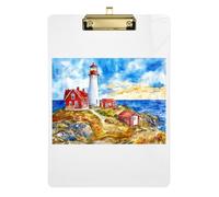 Clipboard Acrylics Lighthouse Writing Board for Teachers, Students, Nurses Wordpad Clipboards Standard Size Low Profile Gold Clip Retractable Hanging Tab 12.5 x 9 Inches