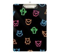 Clipboard Acrylics Neon Cute Faces Black Decorative Clipboard for Women Men Teachers Nurses Wordpad Clipboards Standard Size Low Profile Gold Clip Retractable Hanging Tab