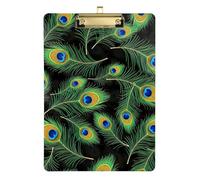Clipboard Acrylics Peacock Feather Black Cute Clipboard Standard A4 Letter Size Clipboards for Classrooms, Restaurants, School, Low Profile Gold Clip Retractable Hanging Tab