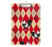 Clipboard Acrylics Retro Rooster Red Checkered Writing Clipboard for Women Men Teachers Nurses A4 Standard Size Clip Board Low Profile Gold Clip Retractable Hanging Tab