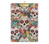 Clipboard Acrylics Sugar Skulls Vintage Flowers Writing Clipboard A4 Standard Size Clip Board for Nurses, Lawyers, Doctor Offices, Low Profile Gold Clip Retractable Hanging Tab