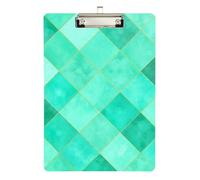 Clipboard Acrylics Turquoise Aqua Diamond Tiles Portable Clipboard for Teachers, Students, Nurses A4 Standard Size Clip Board Low Profile Gold Clip Retractable Hanging Tab
