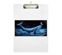 Clipboard Acrylics Whale Blue Ocean Moon Starry Writing Clipboard Hardboard Clipboard Standard Size for Women Men Office Supplies, Low Profile Gold Clip Retractable Hanging Tab 12.5 x 9 Inches
