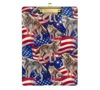 Clipboard Acrylics Wolves US Flag Blue Cute Clipboard for Teachers, Students, Nurses Travel Clipboards Low Profile Gold Clip Retractable Hanging Tab