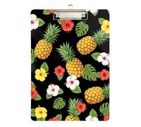 Clipboard Acrylics Yellow Pineapples Colorful Hibiscus Writing Clipboard Cute Decorative Letter Size Clipboards for Nurses, Lawyers, Doctor Offices, Low Profile Gold Clip Retractable Hanging Tab