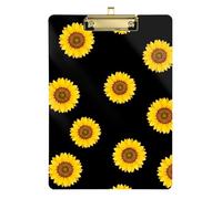 Clipboard Acrylics Yellow Sunflowers Black Writing Board for Teacher Student Lawyer Nurse A4 Standard Size Clip Boards Low Profile Gold Clip Retractable Hanging Tab