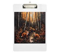Clipboard Autumn Forest Foxes Portable Clipboards A4 Standard Size Clipboard Hardboard for Women Men Teachers Nurses, Low Profile Gold Clip Retractable Hanging Tab 12.5 x 9 Inches