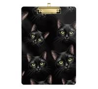 Clipboard Black Cat Bright Eyes Cute Clip Boards for Teachers, Students, Nurses Paperboard Chic Design Clipboards Low Profile Gold Clip Retractable Hanging Tab