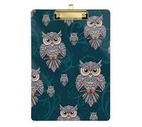 Clipboard Boho Owls Blue Portable Clipboards for Women Men Teachers Nurses A4 Standard Size Clip Boards Low Profile Gold Clip Retractable Hanging Tab