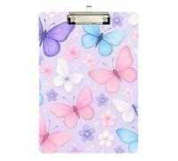 Clipboard Butterflies Flowers Pastel Purple Decorative Clipboard for Teachers, Students, Nurses Hardboard Clipboards Standard Size, A4 Letter Size 12.5 x 9 Inches Silver Clip, Silver12x9in