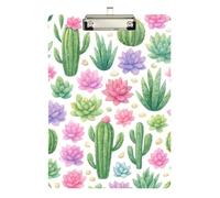 Clipboard Cacti Succulents Flowers Decorative Clipboard for Nurses Teachers Coaches Hardboard Clipboards Standard Size, A4 Letter Size 12.5 x 9 Inches Silver Clip, Silver12x9in