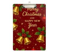 Clipboard Christmas Happy Red Cute Clip Boards A4 Standard Size Clip Board for Classrooms, Restaurants, School, 12.5 x 9 Inches Silver Clip, Silver12x9in
