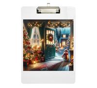 Clipboard Christmas Tree Snowman Writing Boards Travel Clipboard for Women Men Teachers Nurses, Low Profile Gold Clip Retractable Hanging Tab 12.5 x 9 Inches