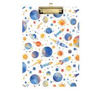 Clipboard Clip A4 Size 12.5" x 9" Clip Board Folder with Low Profile Clip for Football Coaches Office Supplies Cartoon Galaxy Stars Rockets Planet