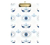 Clipboard Clip A4 Size 12.5" x 9" Folder Clipboard with Low Profile Clip for Coaches Classroom Blue Evil Eye Pattern