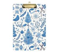 Clipboard Clip A4 Size 12.5" x 9" Metal Clipboards with Low Profile Clip for Observation Recorder Medical Contractor Christmas Silver Birds Blue Xmas Trees